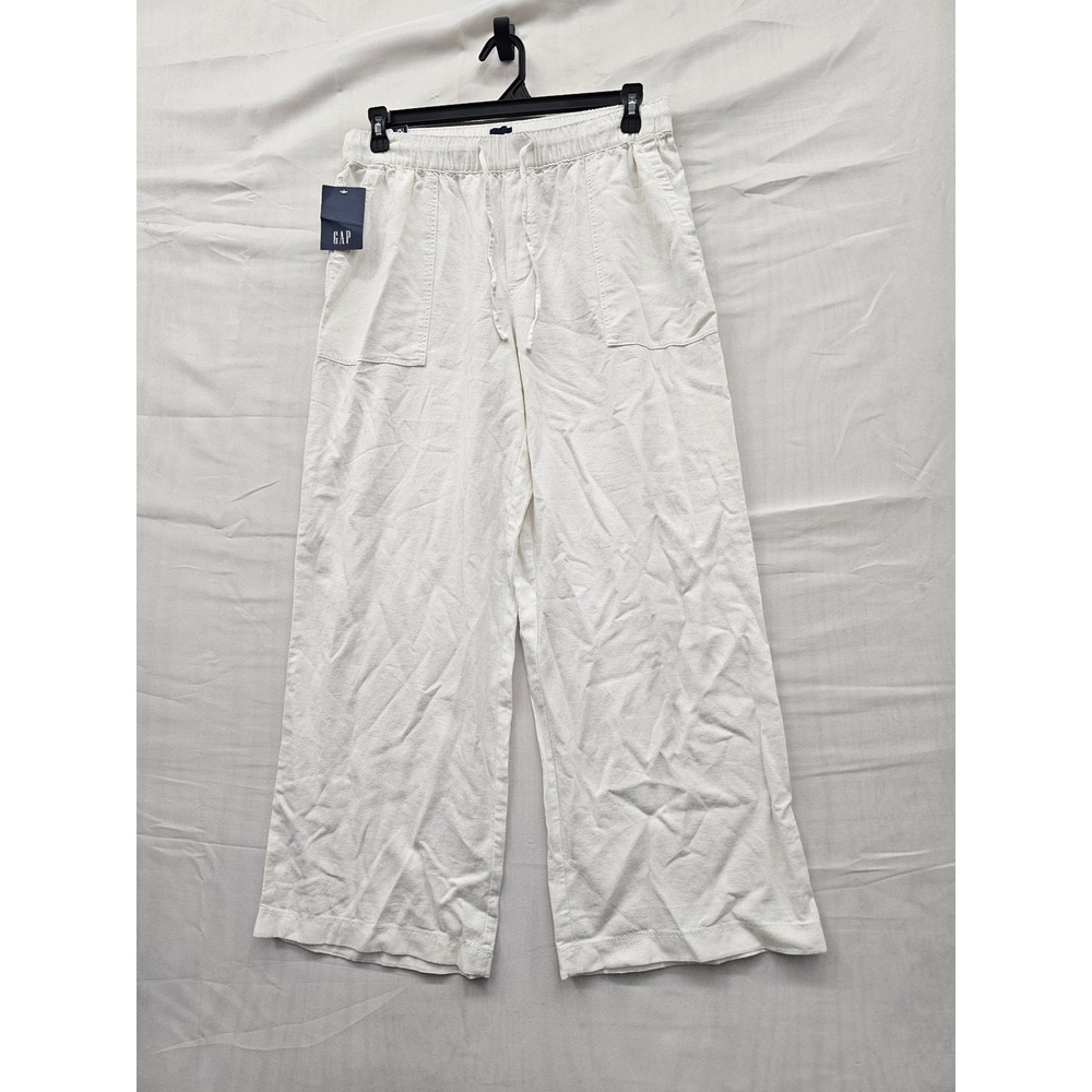 Gap Womens Wide Leg Linen Pants White Linen Blend Relaxed Size Medium - Picture 1 of 6